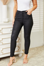 What A Night, High Rise Black Coated Ankle Skinny Jeans