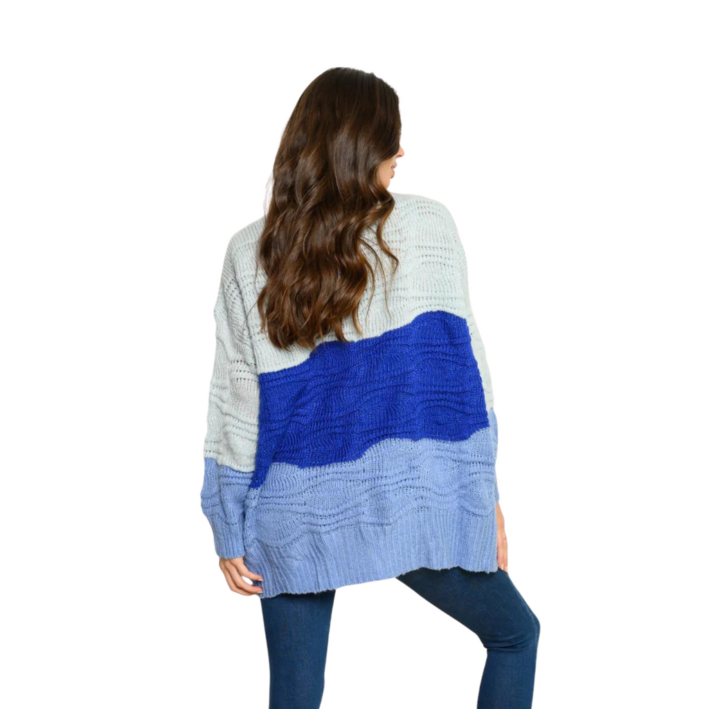 Blue For You, Tri Color Blue Jewel Toned Open Cardigan