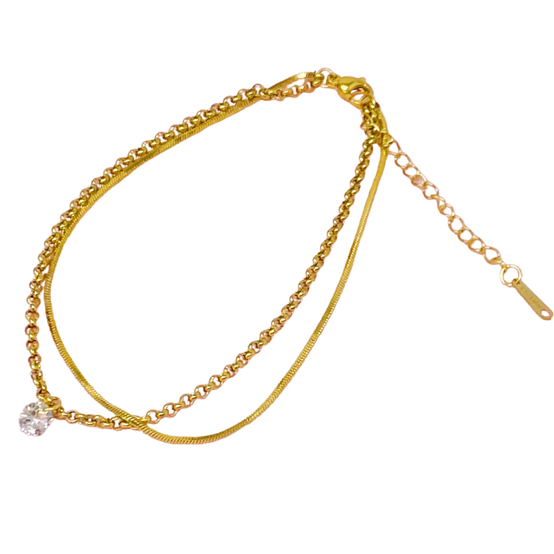 A Drop of Shine, 18k Gold Plated, Stainless Steel Anklet
