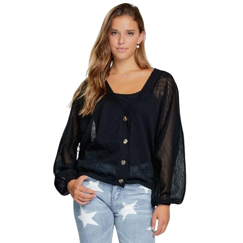 Sheer To Me Black Button Down Sheer Knit Cardigan – Iconic Chick