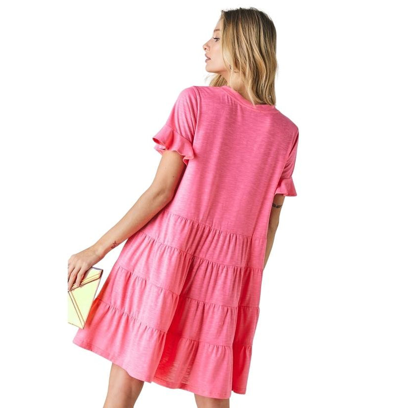 pink tshirt dress 4 tier ruffled bottom
