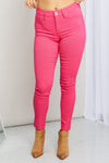 The Katie, Hyper-Stretch Mid-Rise Skinny Jeans in Fiery Coral