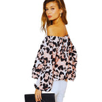 Show Stopper, Off Shoulder Pink and Coral Leopard Blouse