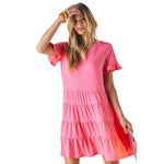 Pretty in Pink T-Shirt Dress With Ruffled Hem and Sleeves